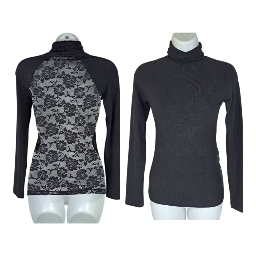 Kikiriki Turtleneck Top Sexy Black‎ Lace Back